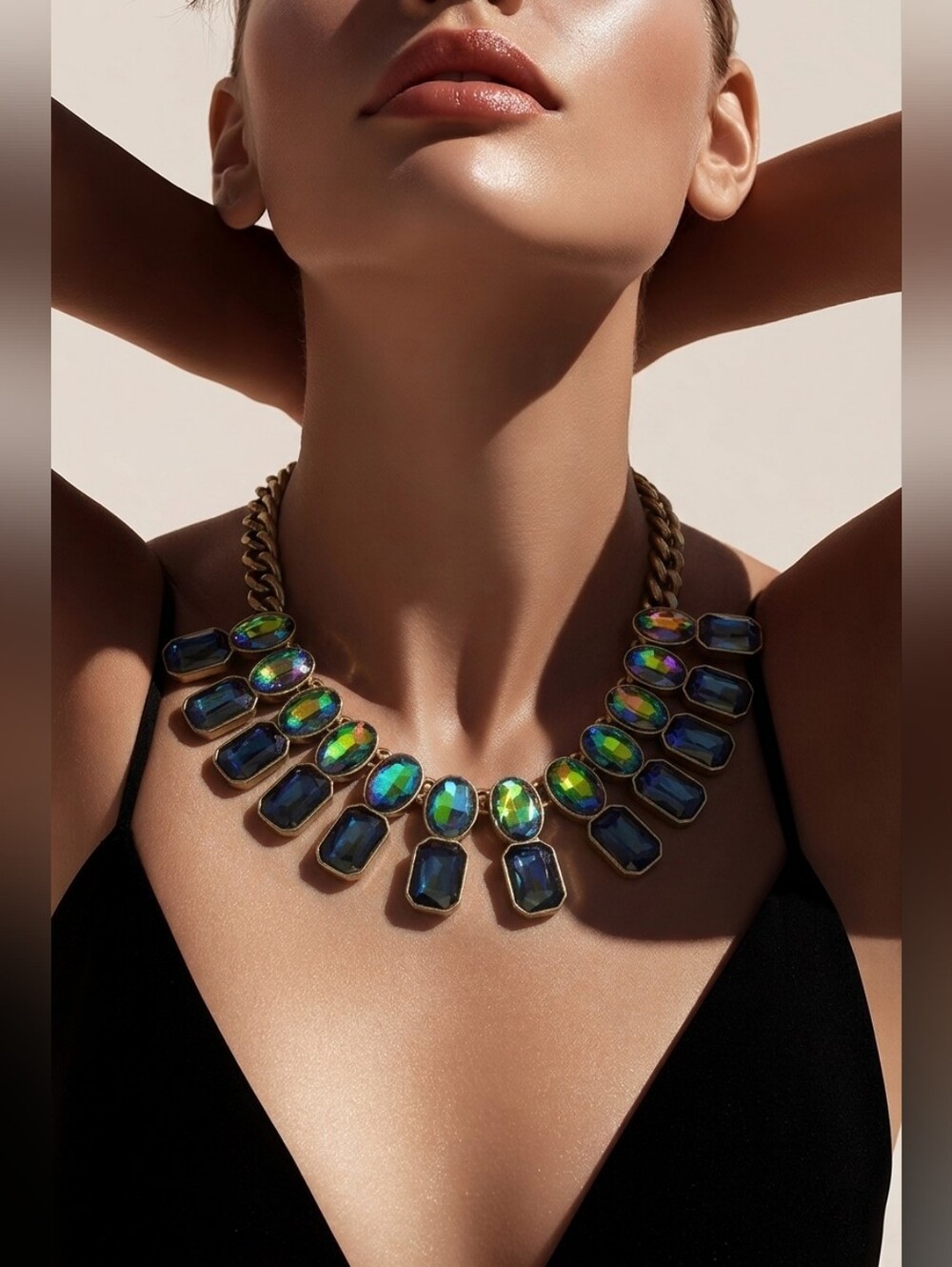 J.Crew Ombre Crystal Drop Necklace Multi Color Light Gold Ox Plated - Picture 1 of 11